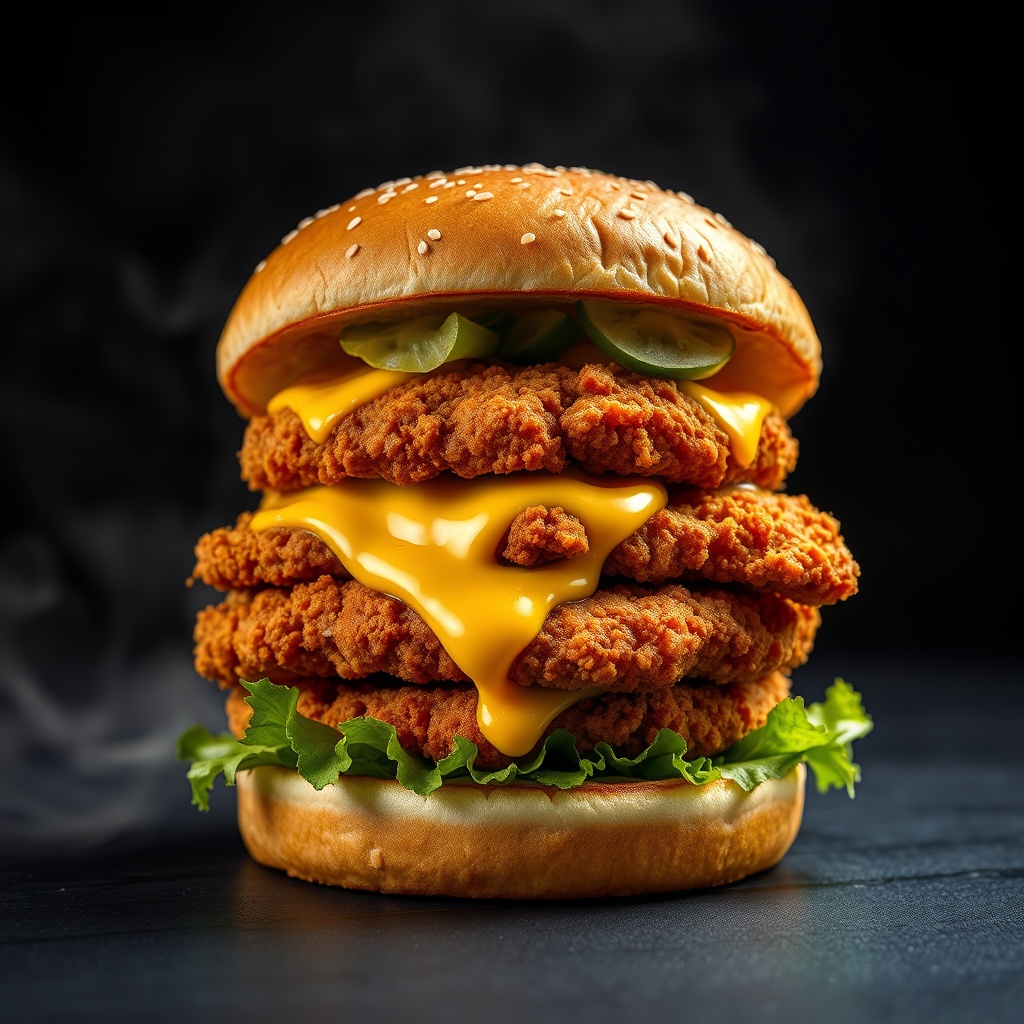 Chicking's triple-stacked crispy chicken burger with melted cheese